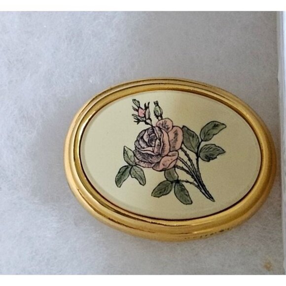 Barlow Oval Rose Floral Pin Brooch With Gold Tone Trim - Picture 5 of 7